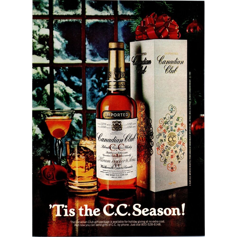 1981 Canadian Club Rye Whisky Whiskey Vintage Print Ad Christmas Tree Wall Art